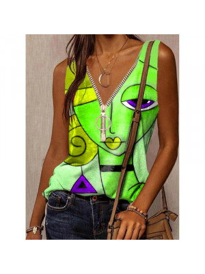 UK Womens Zip V Neck Vest Tops Ladies Casual Summer Sleeveless Blouse Beach Tank