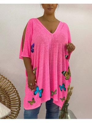 Womens Plus Size V-Neck Tops T-Shirt Summer Holiday Cold Shoulder Blouse Tunic