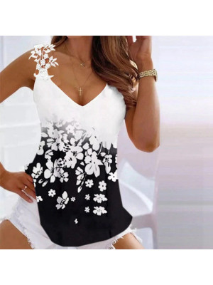 Womens V Neck Vest Sleeveless Tops Blouse Lady Floral Sling T-Shirt Summer Tank