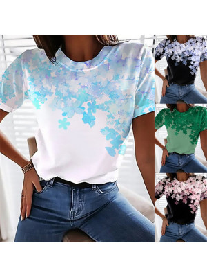 Womens Printing Casual Basic T-shirt Tops Ladies Summer Short Sleeve Tee Blouse