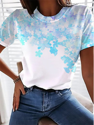 Womens Printing Casual Basic T-shirt Tops Ladies Summer Short Sleeve Tee Blouse