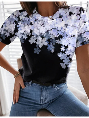 Womens Printing Casual Basic T-shirt Tops Ladies Summer Short Sleeve Tee Blouse