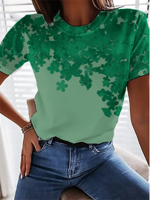 Womens Printing Casual Basic T-shirt Tops Ladies Summer Short Sleeve Tee Blouse