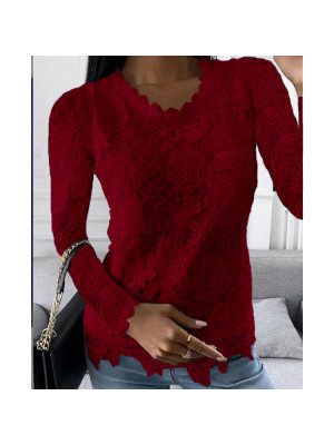 Womens Casual Lace Long Sleeve Tops Ladies Summer Slim Blouse Plus Size T-shirt