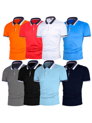 Mens Short Sleeve Polo Shirts Contrast Casual Tops Golf Slim Fit T-Shirt S-5XL