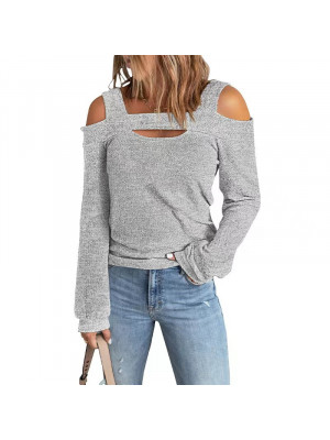 Womens Cold Shoulder Long Sleeve T Shirt Ladies Casual Loose Summer Tops Blouse