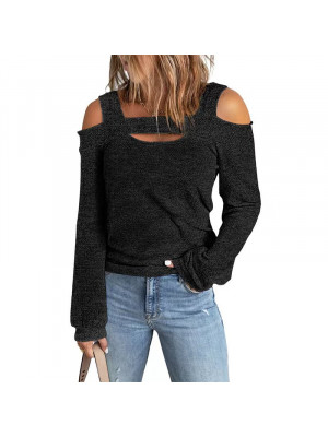 Womens Cold Shoulder Long Sleeve T Shirt Ladies Casual Loose Summer Tops Blouse