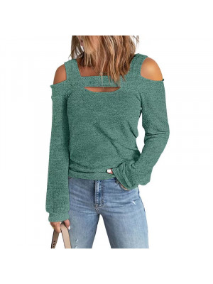 Womens Cold Shoulder Long Sleeve T Shirt Ladies Casual Loose Summer Tops Blouse