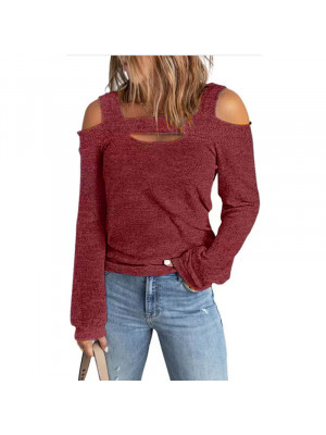 Womens Cold Shoulder Long Sleeve T Shirt Ladies Casual Loose Summer Tops Blouse