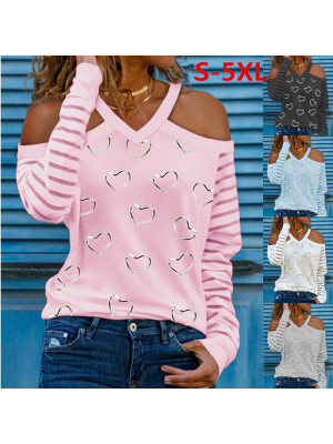 Womens Pullover Blouse Ladies Cold Shoulder Loose Long Sleeve Shirt Tee Tops