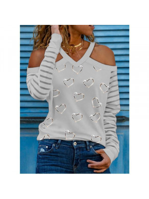 Womens Pullover Blouse Ladies Cold Shoulder Loose Long Sleeve Shirt Tee Tops