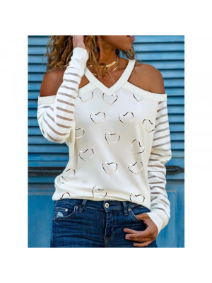 Womens Pullover Blouse Ladies Cold Shoulder Loose Long Sleeve Shirt Tee Tops