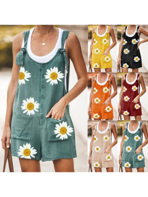  Womens Casual Floral Loose Playsuit Ladies Jumpsuit Rompers Overalls Dungarees