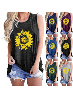 Womens Casual Sleeveless Vest Summer Tank Tops Ladies Loose Foral Cami T Shirt