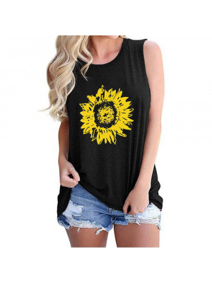 Womens Casual Sleeveless Vest Summer Tank Tops Ladies Loose Foral Cami T Shirt