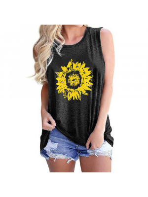 Womens Casual Sleeveless Vest Summer Tank Tops Ladies Loose Foral Cami T Shirt