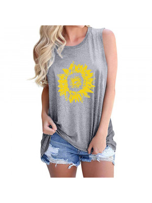 Womens Casual Sleeveless Vest Summer Tank Tops Ladies Loose Foral Cami T Shirt