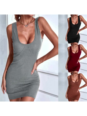 Womens Casual Sleeveless Dress Sexy Ladies Stripe Knitted Party Slim Fit Dress