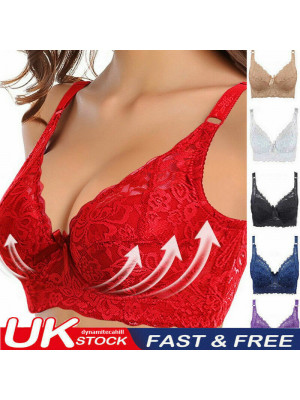 UK Underwired Womens Ladies Lace Bra Floral Lace Bra Firm Hold Plus Size 34-44CD