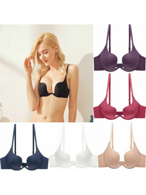 Women Sexy Seamless Bra Ladies Backless Invisible Plunge Deep V Low Cut Push Up