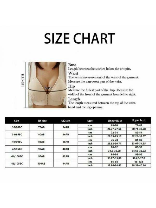 Womens Front Fastening Bra Ladies Non-wire Push up Brassiere Deep-V Lined Bra Up