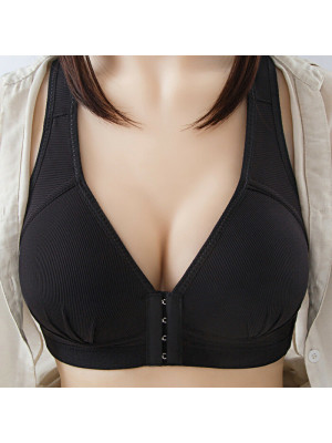 Womens Front Fastening Bra Ladies Non-wire Push up Brassiere Deep-V Lined Bra Up