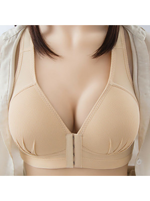 Womens Front Fastening Bra Ladies Non-wire Push up Brassiere Deep-V Lined Bra Up