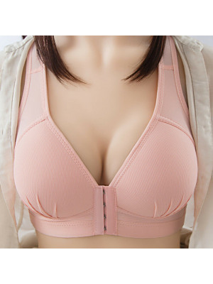 Womens Front Fastening Bra Ladies Non-wire Push up Brassiere Deep-V Lined Bra Up