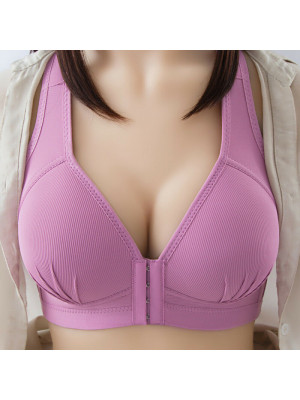 Womens Front Fastening Bra Ladies Non-wire Push up Brassiere Deep-V Lined Bra Up