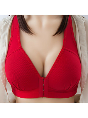 Womens Front Fastening Bra Ladies Non-wire Push up Brassiere Deep-V Lined Bra Up