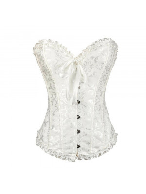 Womens Sexy Overbust Boned Corset Bustier Burlesque Basque Top Lace-Up Costume