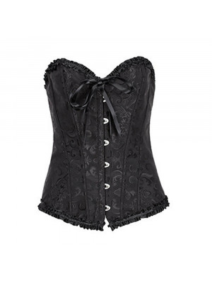 Womens Sexy Overbust Boned Corset Bustier Burlesque Basque Top Lace-Up Costume