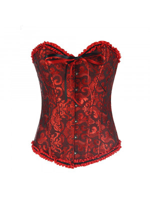 Womens Sexy Overbust Boned Corset Bustier Burlesque Basque Top Lace-Up Costume