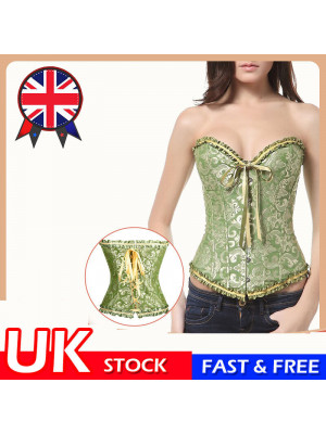 Womens Sexy Overbust Boned Corset Bustier Burlesque Basque Top Lace-Up Costume