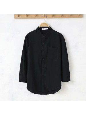 Mens 4/3 Sleeve Linen Shirts Summer Solid Loose Casual Dress Shirt Blouse Tops