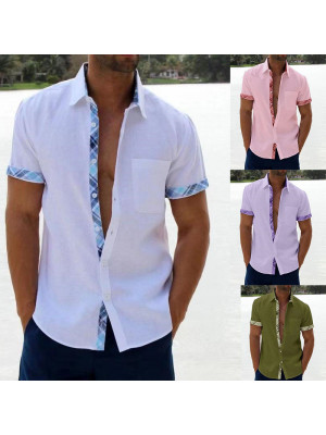 Mens Shirts Tops Summer Short Sleeve Casual Loose Buttons T-shirt Pocket Blouse