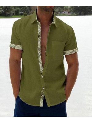 Mens Shirts Tops Summer Short Sleeve Casual Loose Buttons T-shirt Pocket Blouse