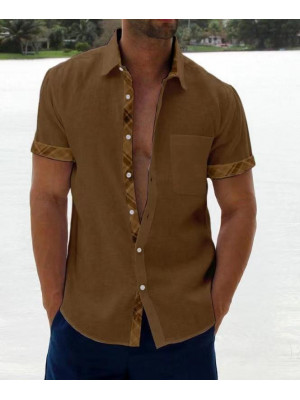 Mens Shirts Tops Summer Short Sleeve Casual Loose Buttons T-shirt Pocket Blouse