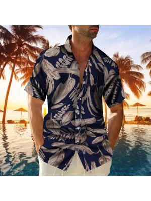 Mens Short Sleeve Palm Tree Hawaii Shirts Summer Beach Floral T Shirt Beach Tops