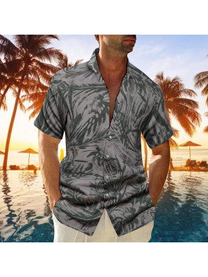 Mens Short Sleeve Palm Tree Hawaii Shirts Summer Beach Floral T Shirt Beach Tops