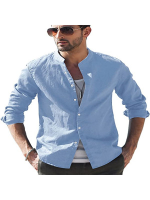 Mens V Neck Solid Long Sleeve T-Shirt Summer Loose Casual Formal Blouse Tops UK