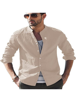 Mens V Neck Solid Long Sleeve T-Shirt Summer Loose Casual Formal Blouse Tops UK