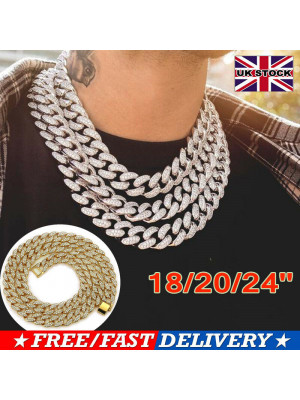 Mens Iced Out Diamond Thick Miami Cuban Link Chain Necklace Hip Hop Jewelry UK