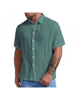 Mens Short Sleeve Cotton Wrinkle Shirts Summer Loose Casual Shirt Blouse Tops