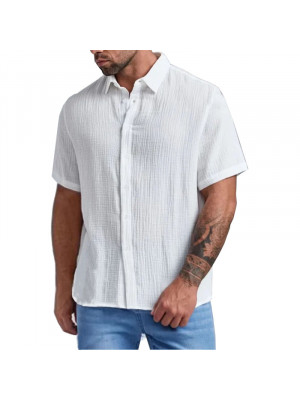 Mens Short Sleeve Cotton Wrinkle Shirts Summer Loose Casual Shirt Blouse Tops