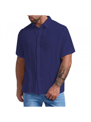 Mens Short Sleeve Cotton Wrinkle Shirts Summer Loose Casual Shirt Blouse Tops