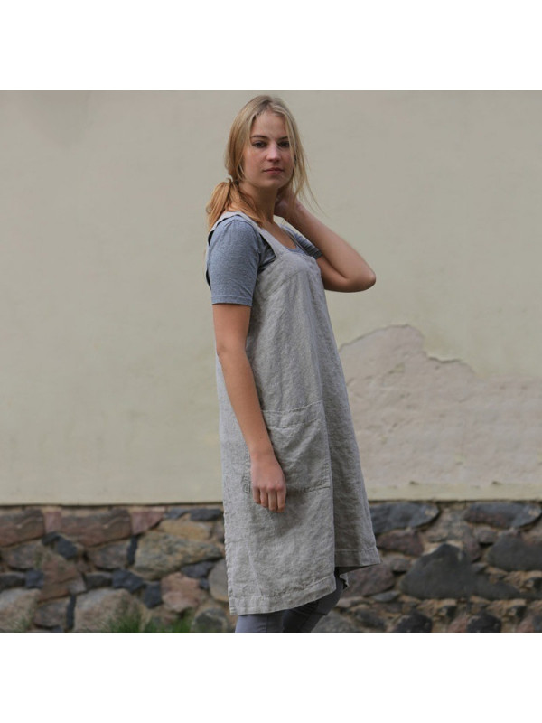 Women's Cotton Linen Bib Apron Sleeveless Home Pinafore Square Cross Work Dress