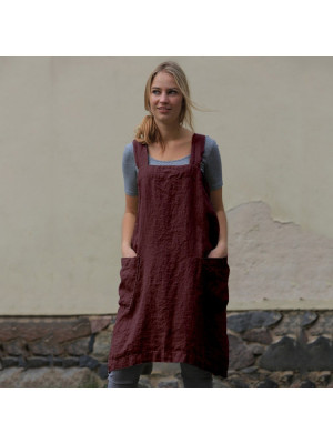 Women's Cotton Linen Bib Apron Sleeveless Home Pinafore Square Cross Work Dress