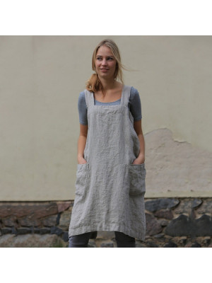 Women's Cotton Linen Bib Apron Sleeveless Home Pinafore Square Cross Work Dress