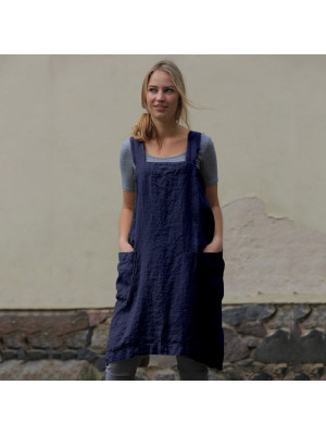 Women's Cotton Linen Bib Apron Sleeveless Home Pinafore Square Cross Work Dress